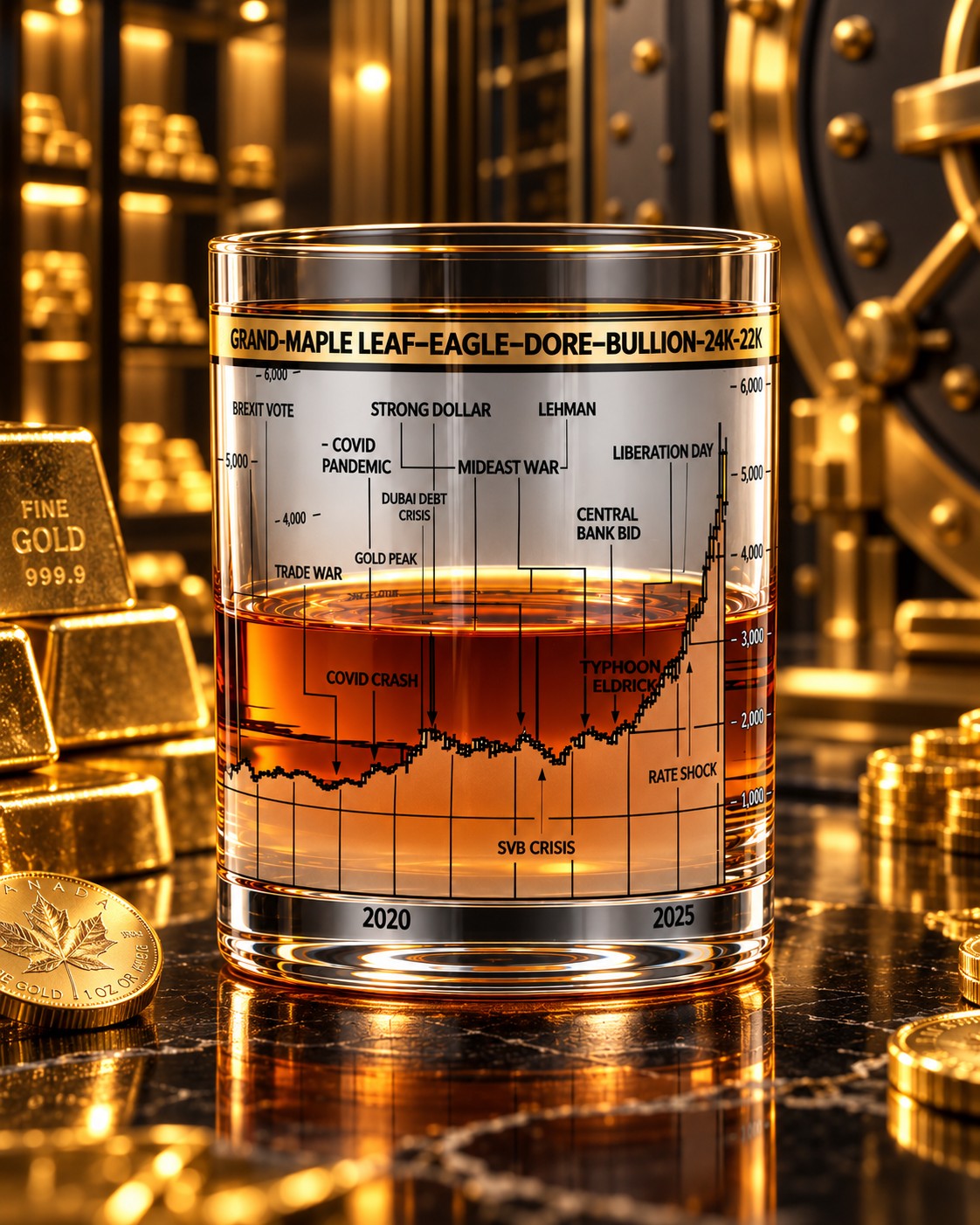 Gold Price Whiskey Glasses - Set of 4